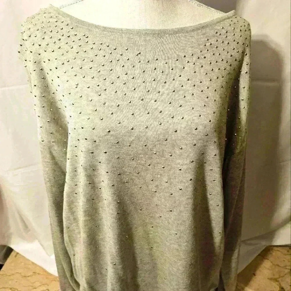 Roz & Ali Sweaters - Roz & Ali Womens Gray Stud Embellished Boatneck Sweater Size XL NWT